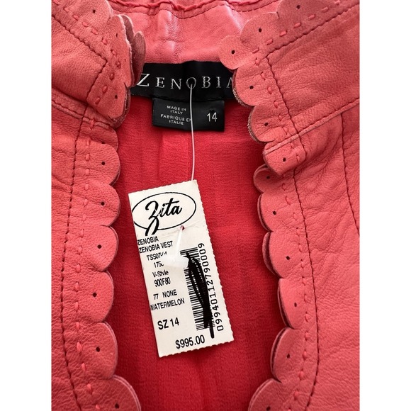 Genuine Leather Vest Coral Pink Scalloped Trim Tailored Size 14 NWT Vintage - Picture 3 of 13